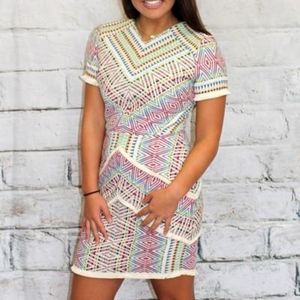 Adelyn Rae Multi Color Jacquard Print Short Sleeve